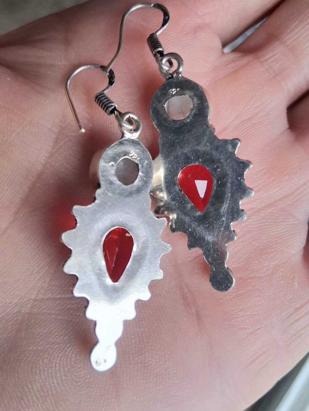 Garnet Moonstone Sterling Silver Boho Earrings 925 - Picture 3 of 3